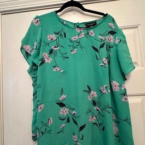Tahari Mint Green Floral Short-Sleeve Blouse